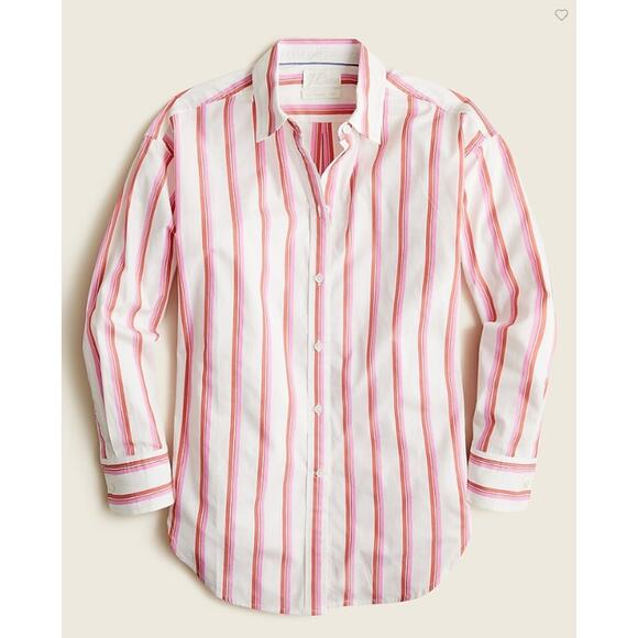 J. Crew Tops - J. Crew Relaxed-fit Washed Cotton Poplin Shirt in Pink Stripe Size 2